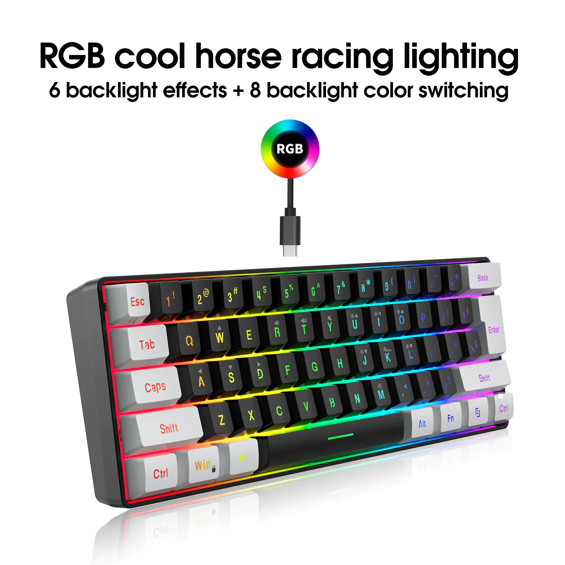 RGB 61-Key Wired Gaming Keyboard with RGB Backlight