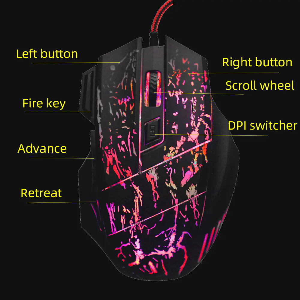 HXSJ Flowing Crack RGB Gaming Mouse with 3200 DPI
