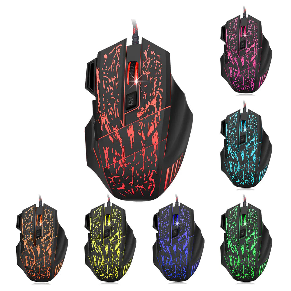 HXSJ Flowing Crack RGB Gaming Mouse with 3200 DPI