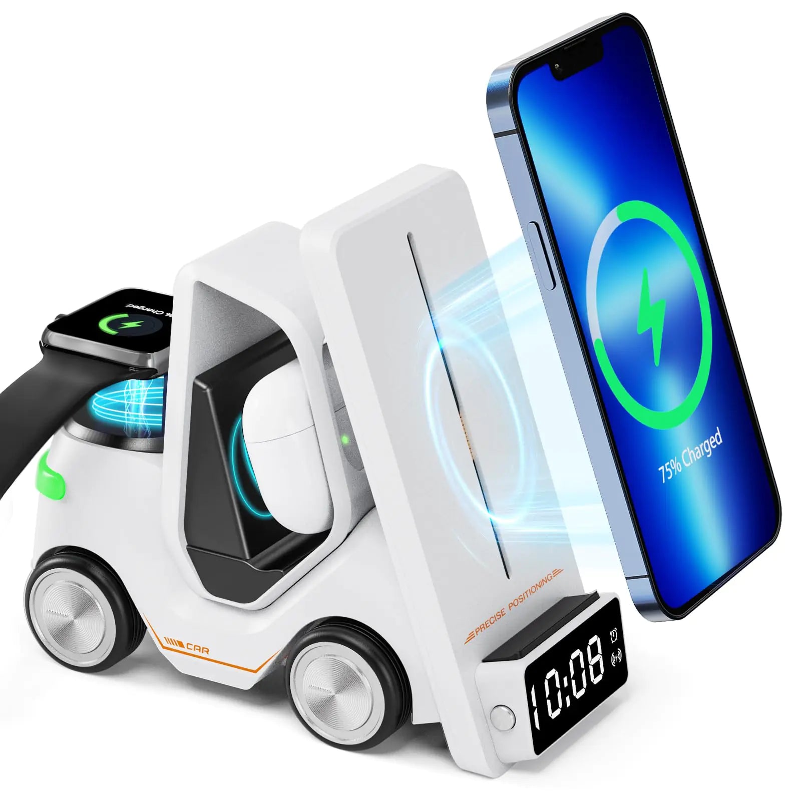 Multifunctional Wireless Charger 3 in 1 for iPhone 15 14 13 12 11 Pro X XR XS Plus Series for Samsung Galaxy S23 S22 S21 S20 Note 20 10 Series etc 15W Fast Charging with Alarm Clock Color: White